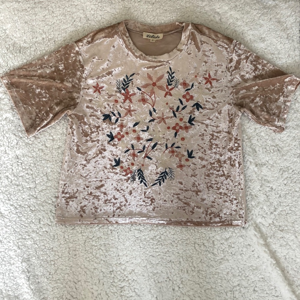 Listicle Small Pink Velvet Shirt with Floral Design